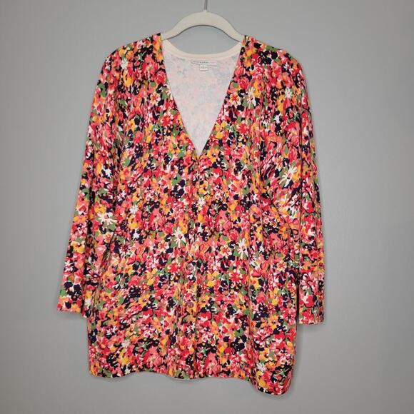 Isaac Mizrahi Live sweater women's size L cotton multicolor floral knit cardigan - Picture 2 of 9